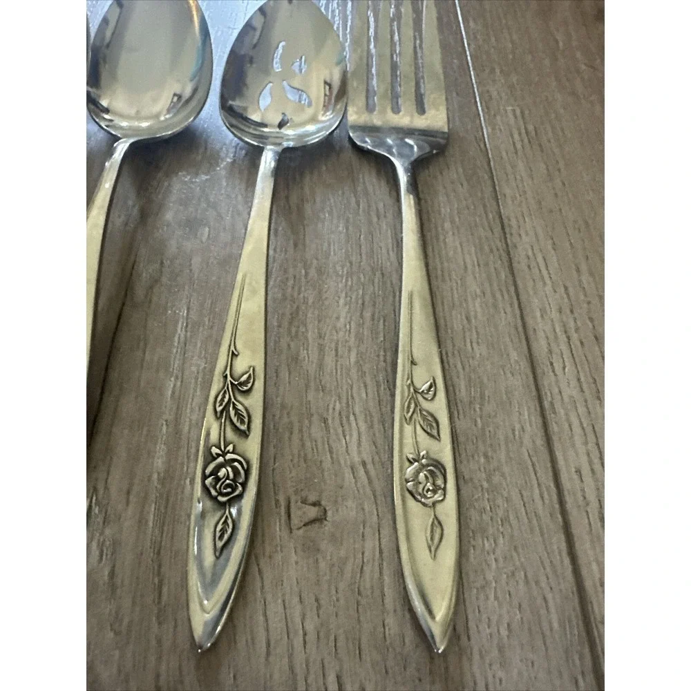 Lot Of 4 Oneida Community My Rose Stainless Serving‎ Utensil Set Serving Spoon